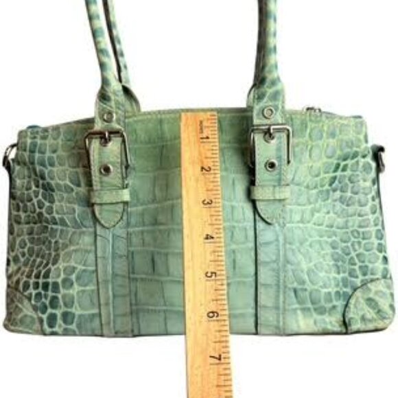 Vintage Dooney & Bourke Mint Green Croc Embossed Leather Satchel Structured Tote - Picture 5 of 14